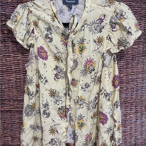 ModCloth Fluttering Days Tie Neck Blouse Astrology (Large)